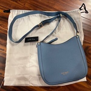NWT KATE SPADE Blue Pebbled Leather Roulette Medium Messenger Crossbody Bag